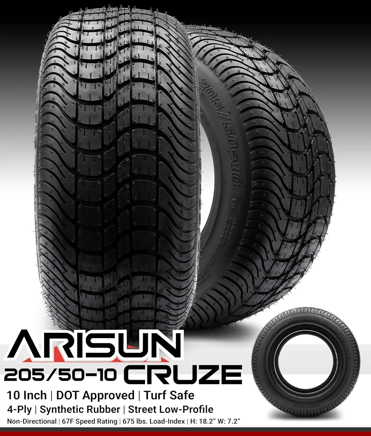 MODZ® Vampire Machined Black 10" Golf Cart Wheels and Arisun Cruze (205/50-10) DOT Low Profile Golf Cart Tires Combo - Set of 4