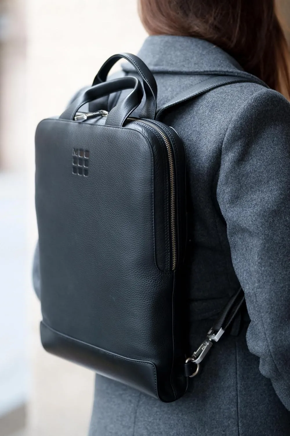 Moleskine Backpack, 15-Inch Laptop Storage, Business Backpack, Classic, Leather, Device Bag, Vertical Type, Black