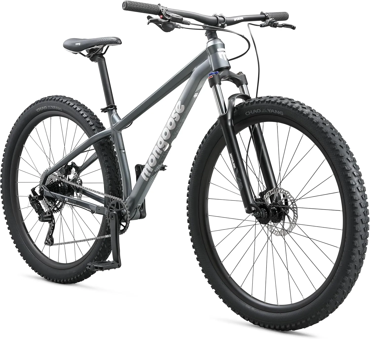 Mongoose Switchback Mountain Bike for Men and Women, 8 to 10-Speed Drivetrain with Trigger Shifters, 27.5 to 29-Inch Wheels, 15.5 to 17.5-Inch Frame