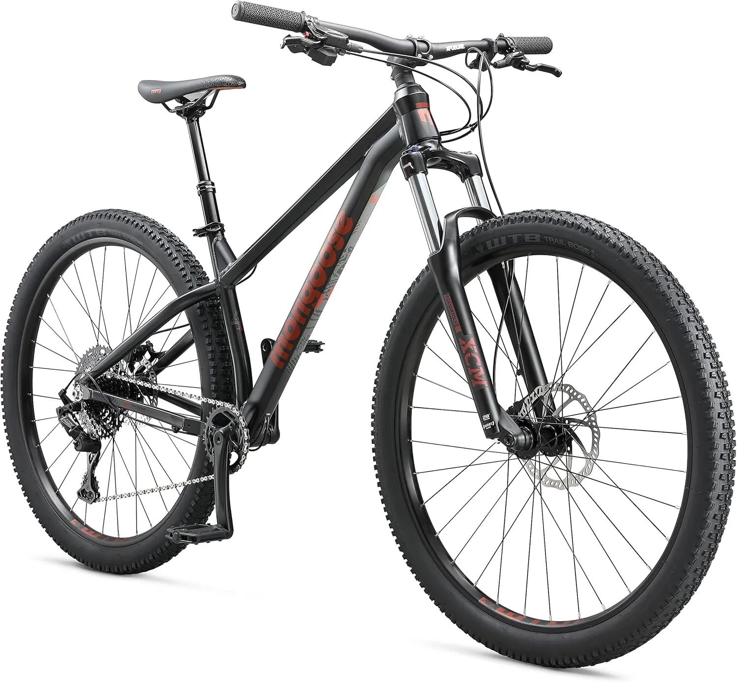 Mongoose Switchback Mountain Bike for Men and Women, 8 to 10-Speed Drivetrain with Trigger Shifters, 27.5 to 29-Inch Wheels, 15.5 to 17.5-Inch Frame