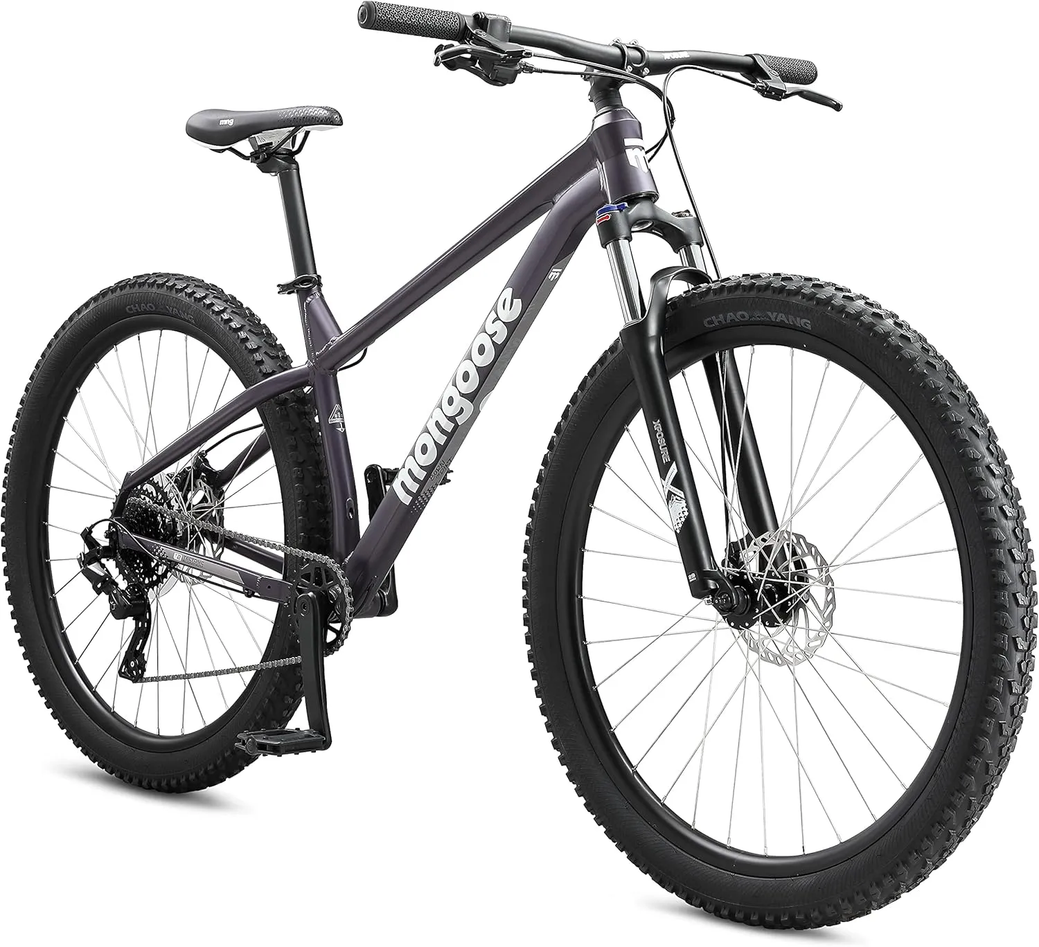 Mongoose Switchback Mountain Bike for Men and Women, 8 to 10-Speed Drivetrain with Trigger Shifters, 27.5 to 29-Inch Wheels, 15.5 to 17.5-Inch Frame