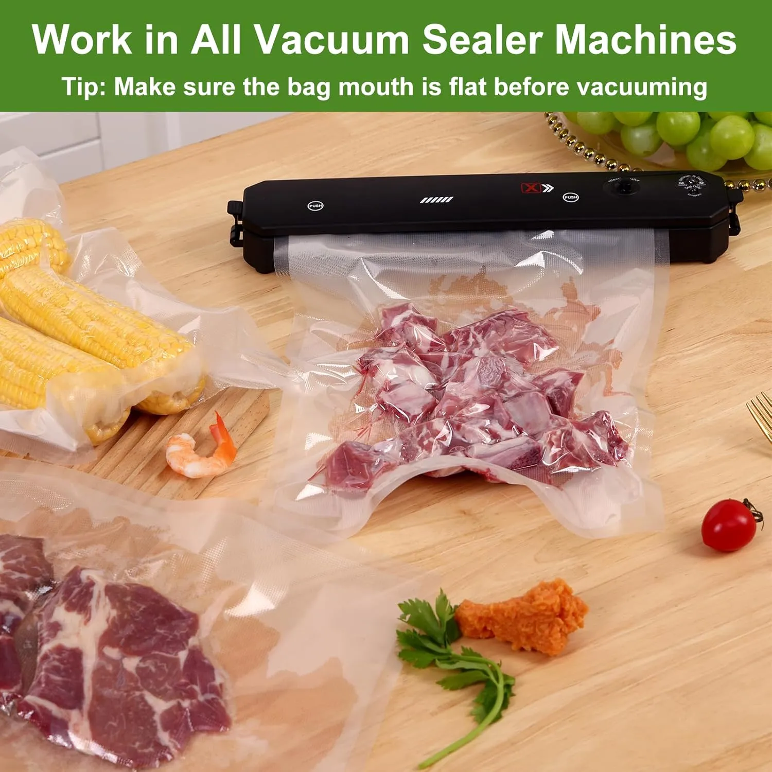 Moretoes 200pcs Vacuum Sealer Bags, 100 Quart 8" x 12" and 100 Gallon11" x 16", BPA Free, Pre-cut Commercial Grade Vac Seal Meal Bags for Food Saver Storage, Meal Prep or Sous Vide