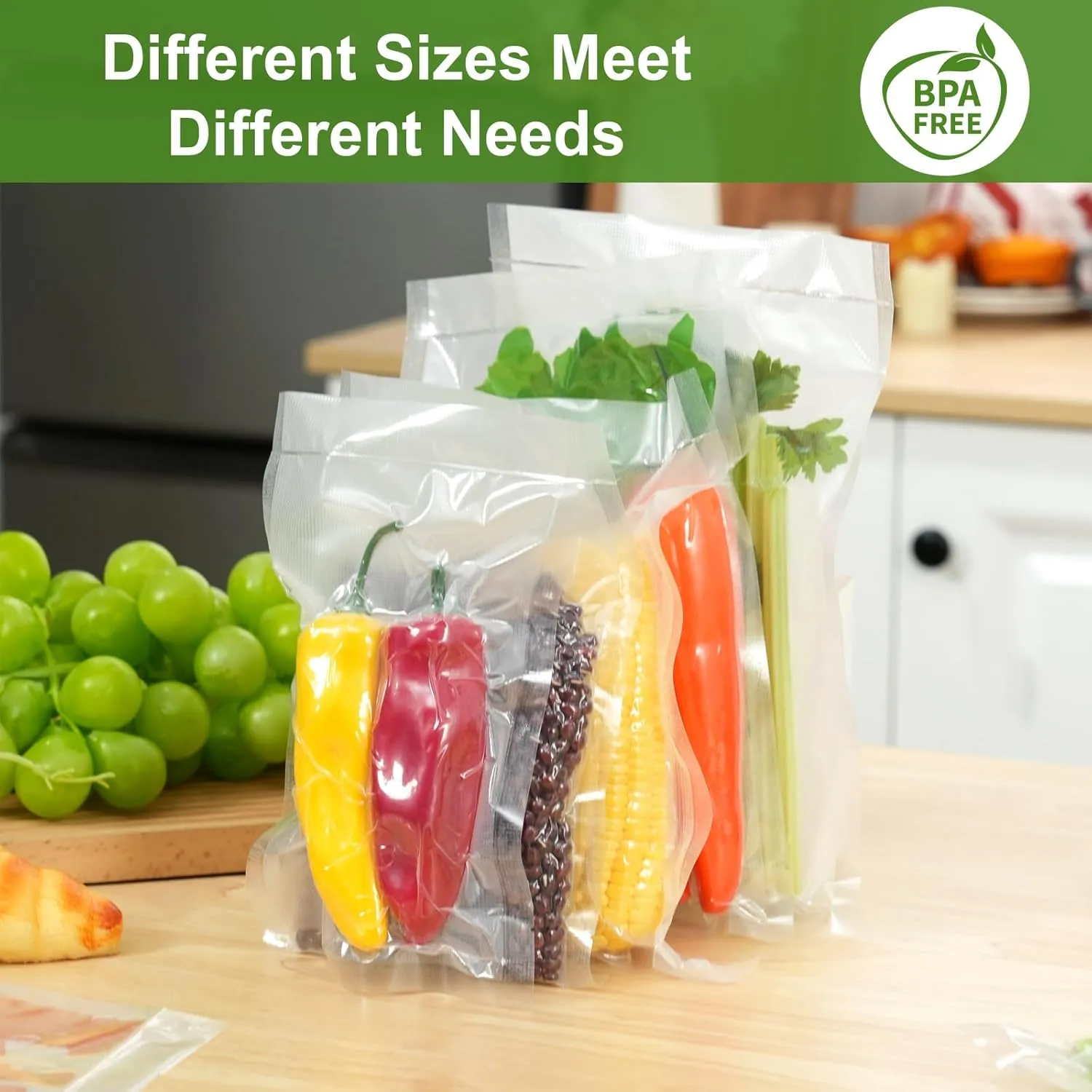 Moretoes 200pcs Vacuum Sealer Bags, 100 Quart 8" x 12" and 100 Gallon11" x 16", BPA Free, Pre-cut Commercial Grade Vac Seal Meal Bags for Food Saver Storage, Meal Prep or Sous Vide