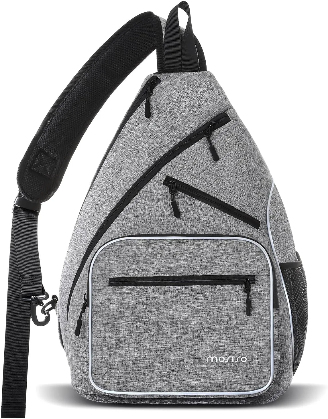 MOSISO Pickleball Bag for Women Men, Pickleball Backpack Sports Pickle Ball Paddle Daypack with 3 Front Pockets, Crossbody Sling Bag for Paddle Tennis Racket, Gray