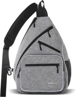 MOSISO Pickleball Bag for Women Men, Pickleball Backpack Sports Pickle Ball Paddle Daypack with 3 Front Pockets, Crossbody Sling Bag for Paddle Tennis Racket, Gray