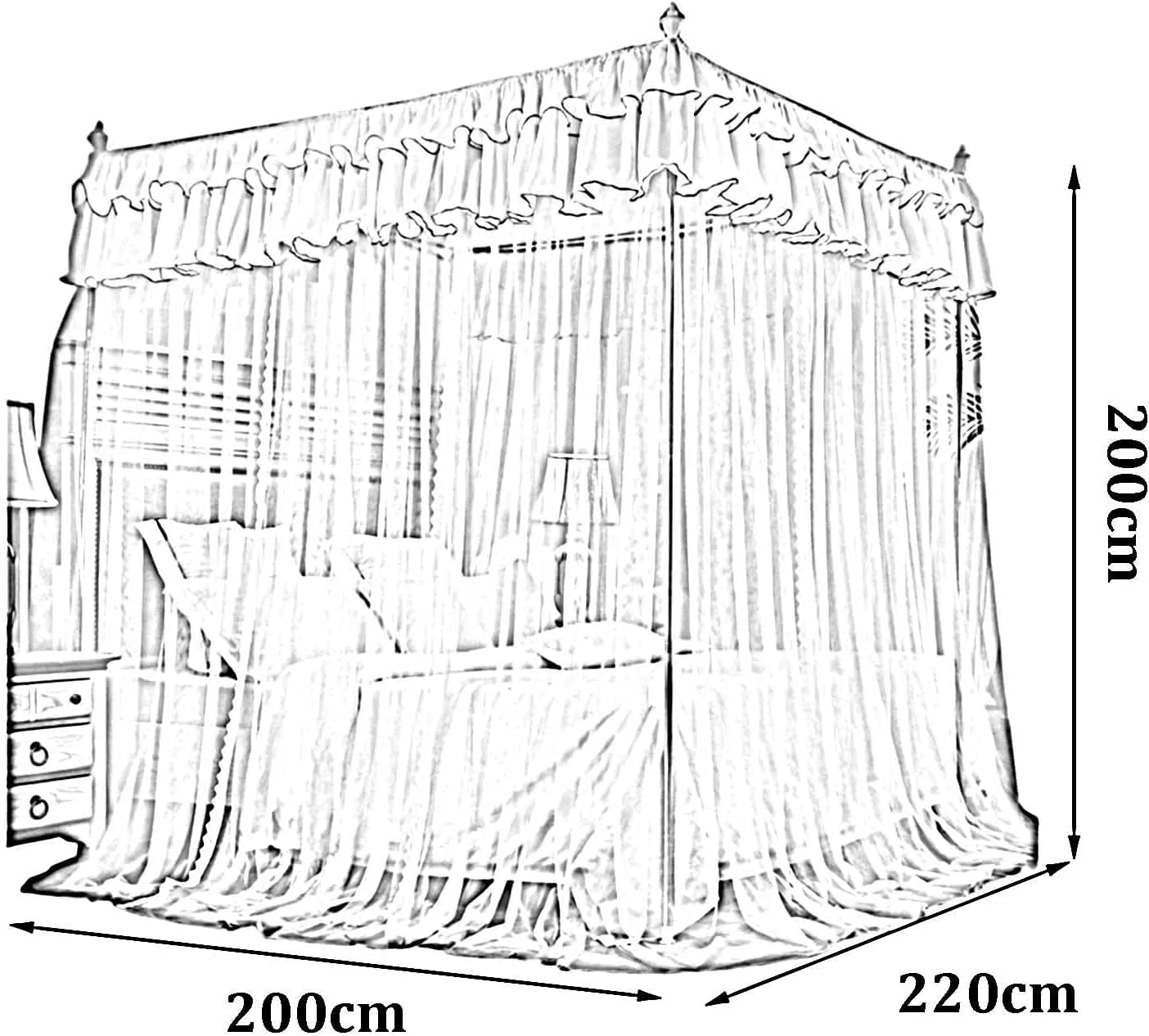 Mosquito Net Bedroom Canopy for 2m Beds Metal Rods Supporting Mesh Bedspread (Style 4 2x2.2x2m)