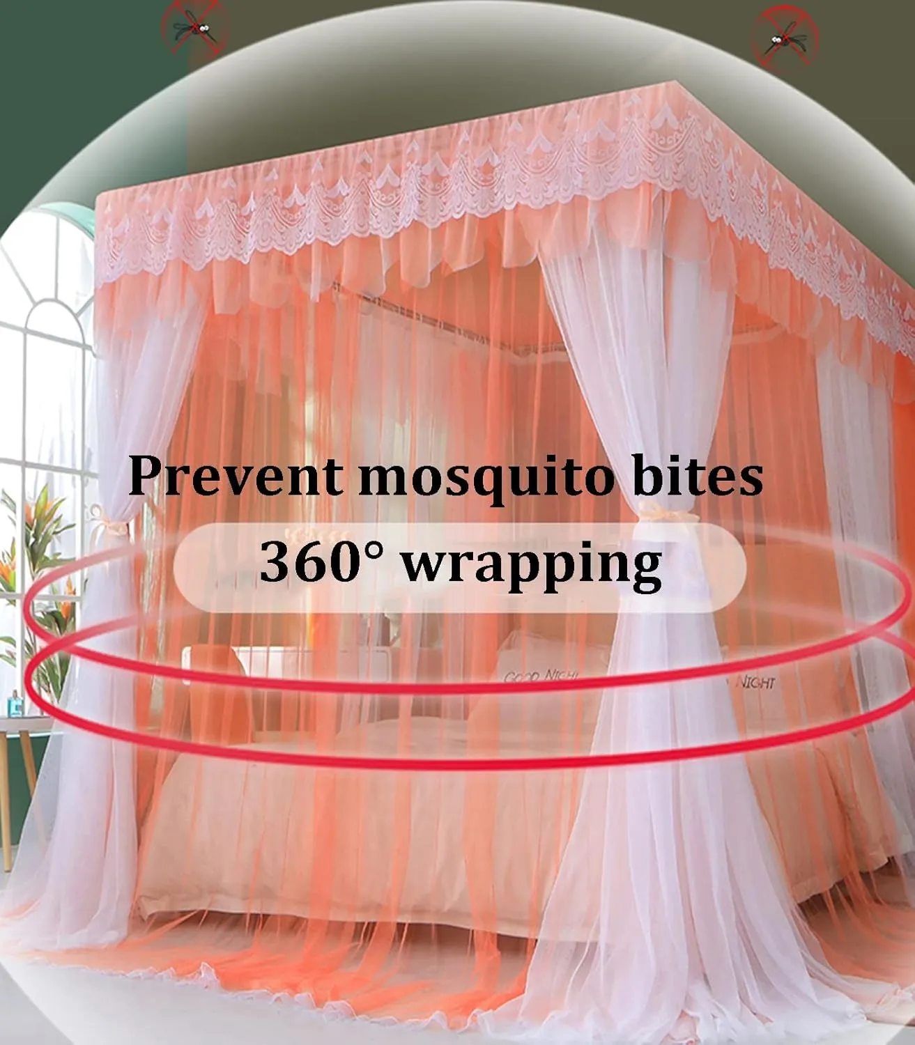 Mosquito Net Bedroom Canopy for 2m Beds Metal Rods Supporting Mesh Bedspread (Style 4 2x2.2x2m)