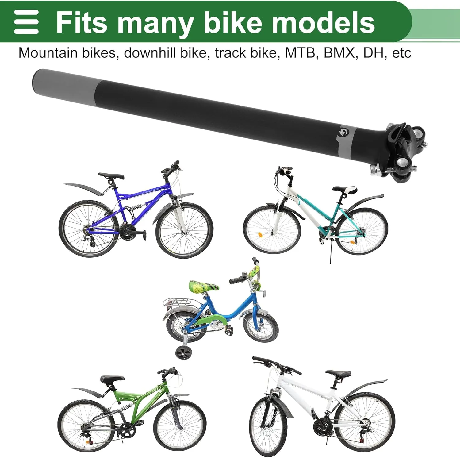 Motoforti Universal Bike Seat Posts Bike Saddle Post Seat Tube Shock Absorbing Carbon Fiber Matte Black Gray 1 Pc