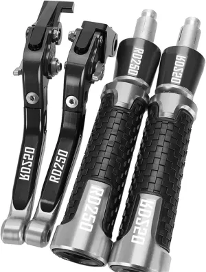 Motorcycle CNC Brake Clutch Levers Handlebar Hand Grips for RD250A B C D E F 1974-1979 1978 1977(Silver)