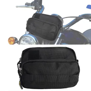 Motorcycle Handlebar Pouch - Front Handle Bar Storage Bag for Forks and Saddle - Moto Accessory Compatible with Cruiser Softail Dyna Sportsters Dirt Bike - Black
