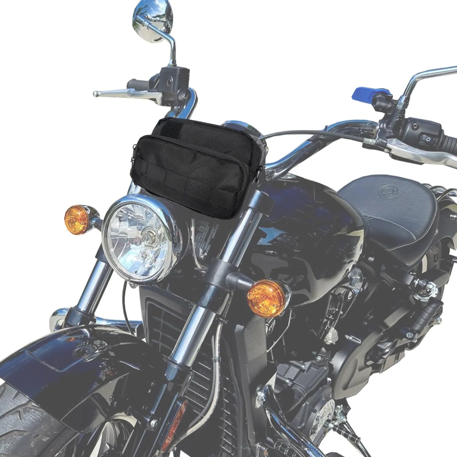 Motorcycle Handlebar Pouch - Front Handle Bar Storage Bag for Forks and Saddle - Moto Accessory Compatible with Cruiser Softail Dyna Sportsters Dirt Bike - Black