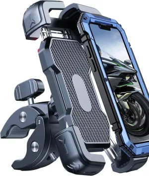 Motorcycle Phone Mount Holder, [150mph Wind Anti-Shake][7.2inch Big Phone Friendly] Bike Phone Holder, Motorcycle Handlebar Cell Phone Clamp, Compatible with iPhone 16 Pro Max, Black