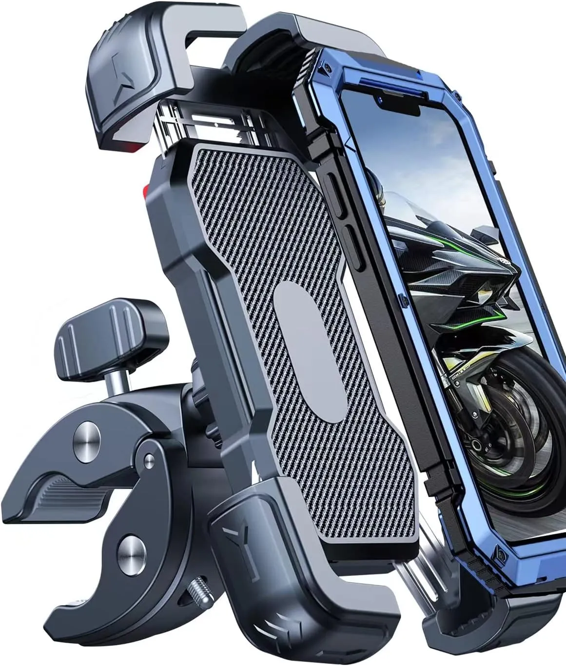 Motorcycle Phone Mount Holder, [150mph Wind Anti-Shake][7.2inch Big Phone Friendly] Bike Phone Holder, Motorcycle Handlebar Cell Phone Clamp, Compatible with iPhone 16 Pro Max, Black