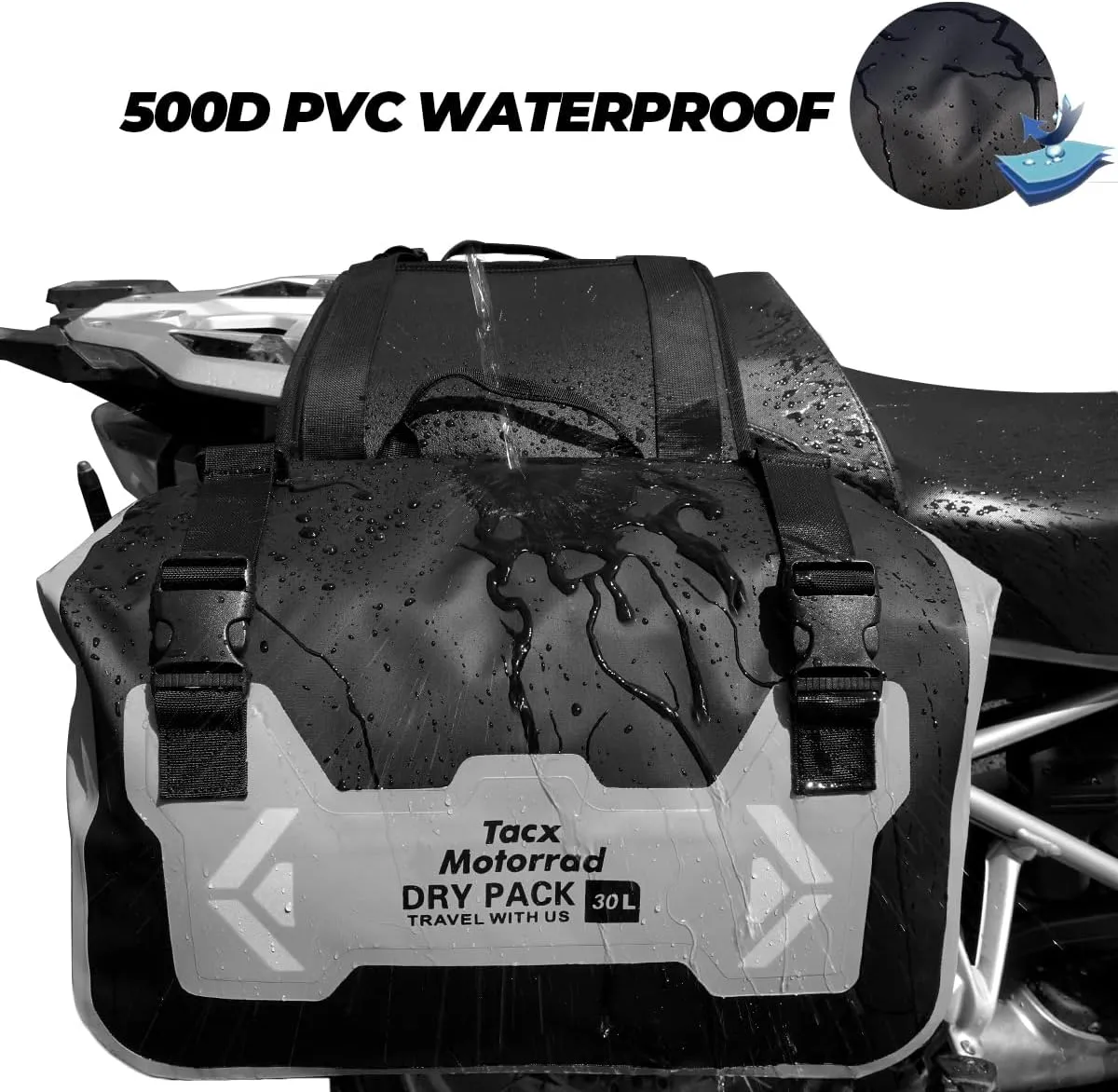 Motorcycle Saddle Bags Tail Bag, 30L Roll-top Waterproof Motor Detachable Side Trunk Bag, Motor Panniers Luggage Bag for Bike Motorcy