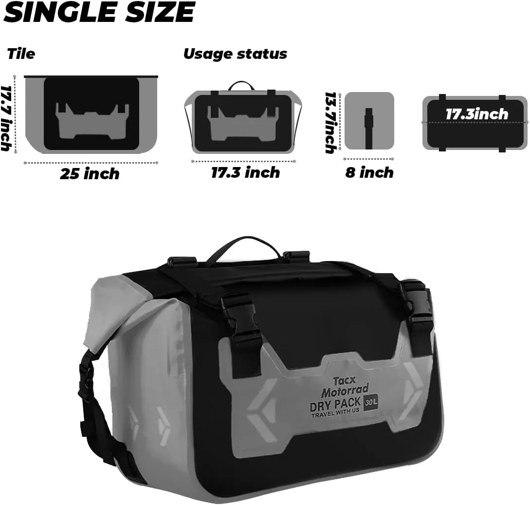 Motorcycle Saddle Bags Tail Bag, 30L Roll-top Waterproof Motor Detachable Side Trunk Bag, Motor Panniers Luggage Bag for Bike Motorcy