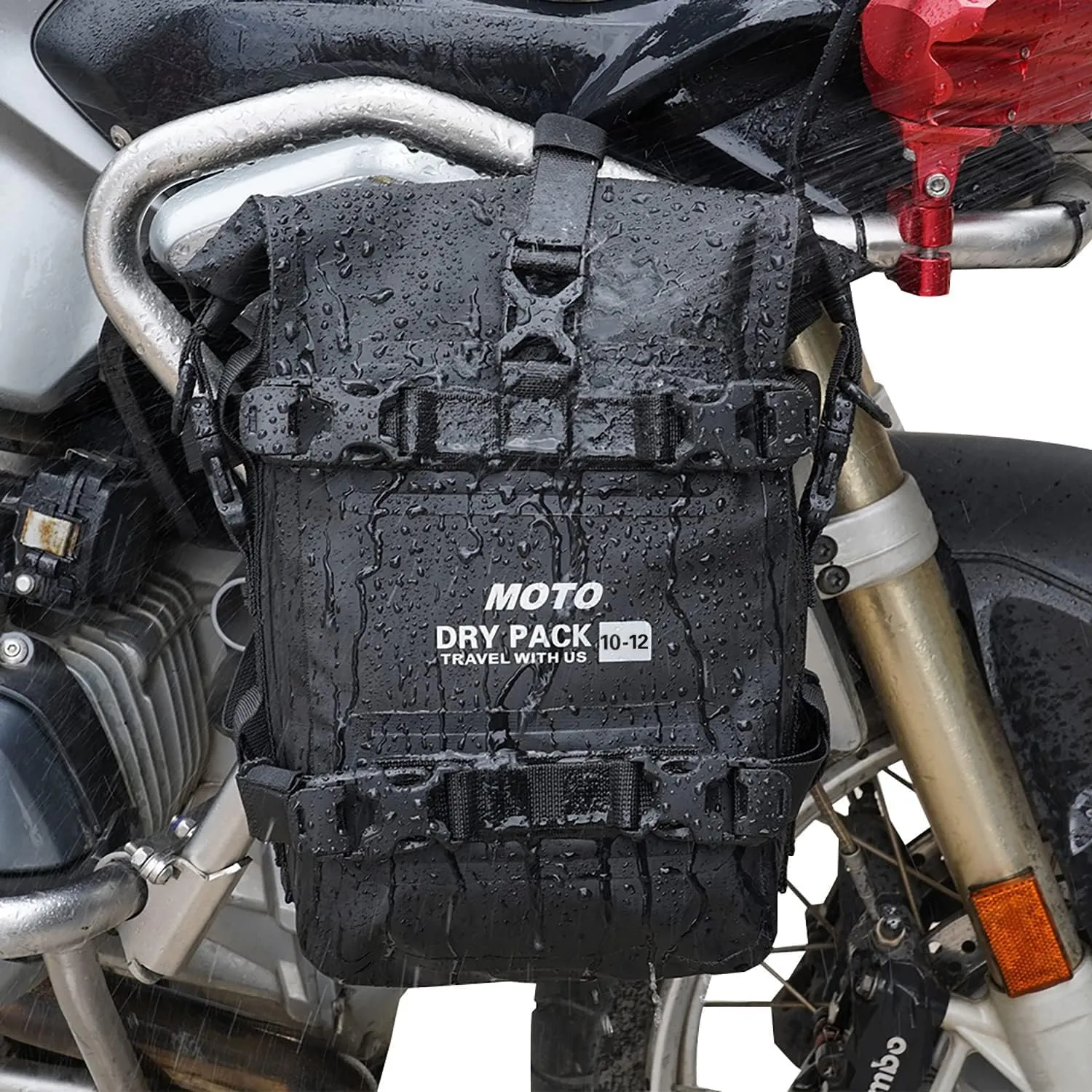 Motorcycle Tail Bag Front Bumper Bag, 12L Roll-top Waterproof Motor Saddle Panniers Luggage Bags for Bike Motorcy-Black(12L)