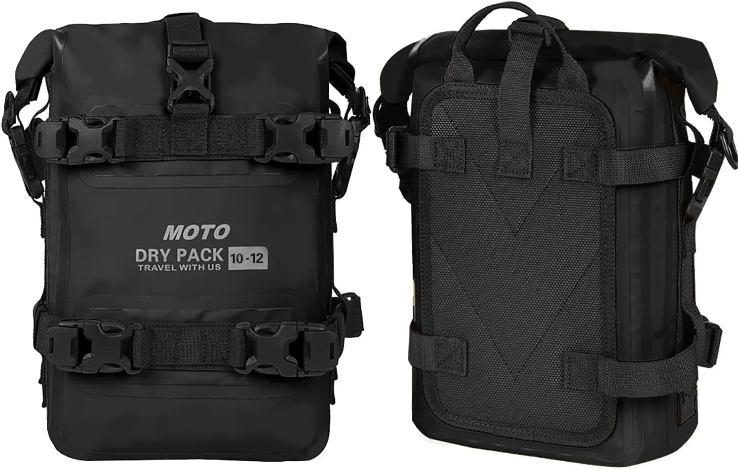 Motorcycle Tail Bag Front Bumper Bag, 12L Roll-top Waterproof Motor Saddle Panniers Luggage Bags for Bike Motorcy-Black(12L)