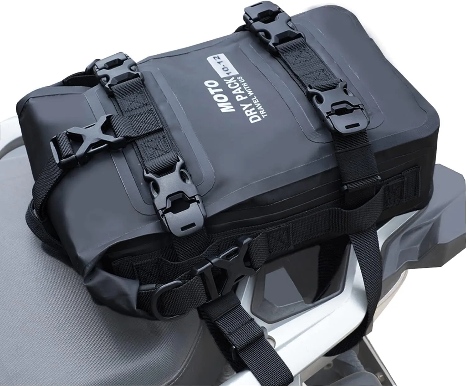 Motorcycle Tail Bag Front Bumper Bag, 12L Roll-top Waterproof Motor Saddle Panniers Luggage Bags for Bike Motorcy-Black(12L)