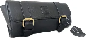 Motorcycle Tool Bag Genuine Leather Motorcycle Fork Bag Saddlebags Handlebar Bag Sissy Bar Storage Tool Bag for Honda Kawasaki Suzuki Yamaha Sportster (Black-1)