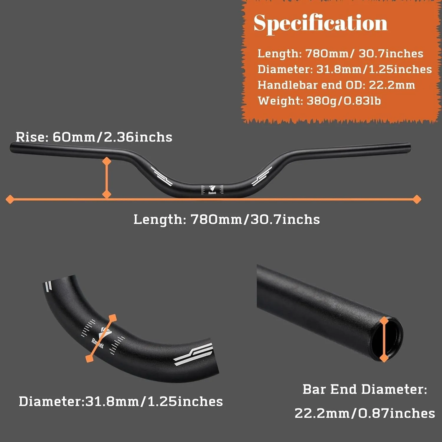 Moutain Bike Riser Handlebars 31.8mm Extra Long 720mm 780mm Aluminum Alloy Riser 60mm(Red Black)
