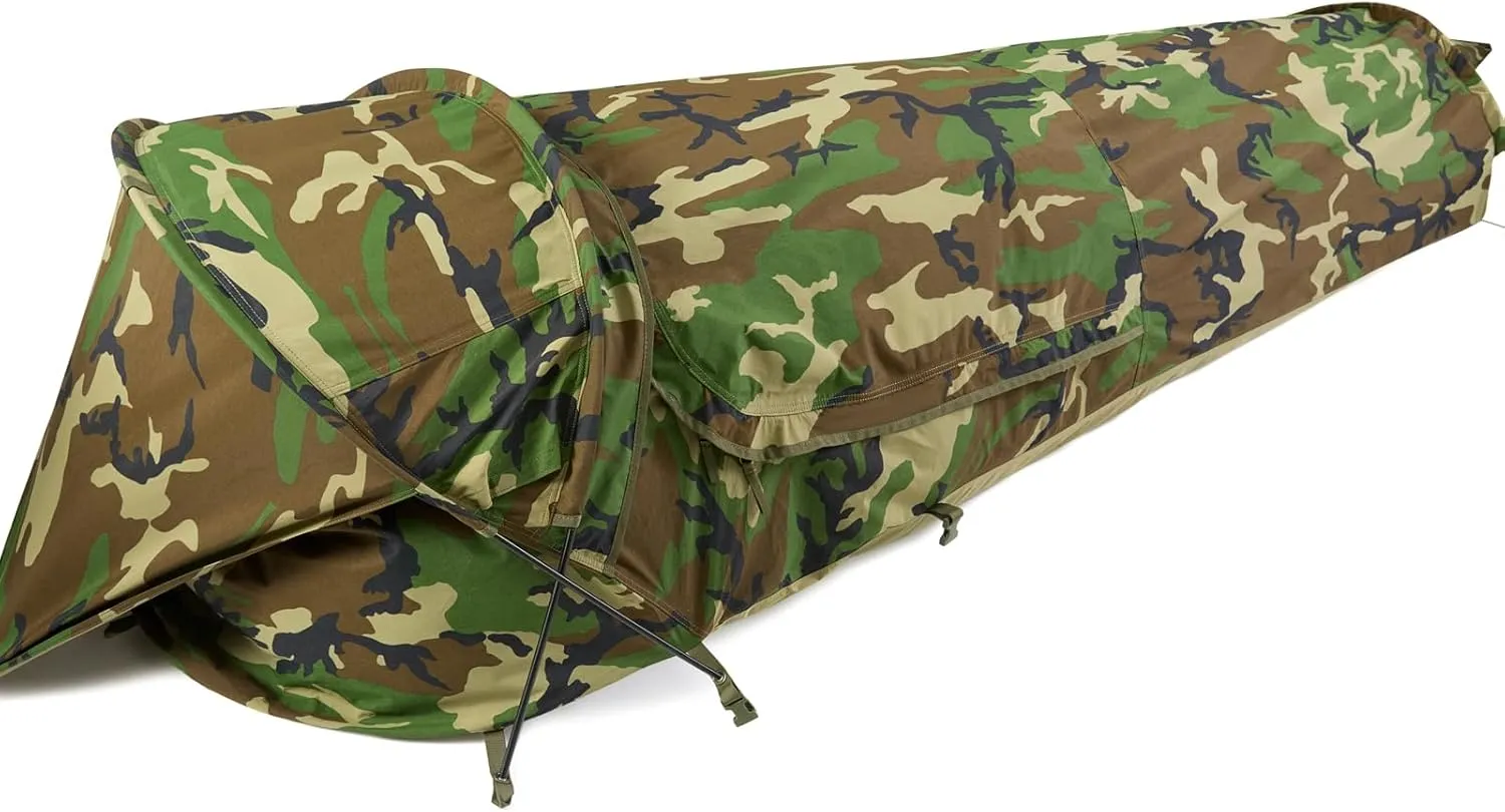MT Military Hideaway Bivy Cover Stealth Compact Single-Pole Hooped Tent for Modular Sleeping Bags with Mosquito Bug Net Mesh,Waterproof Breathable Outer Shell, Minimalist Shelter