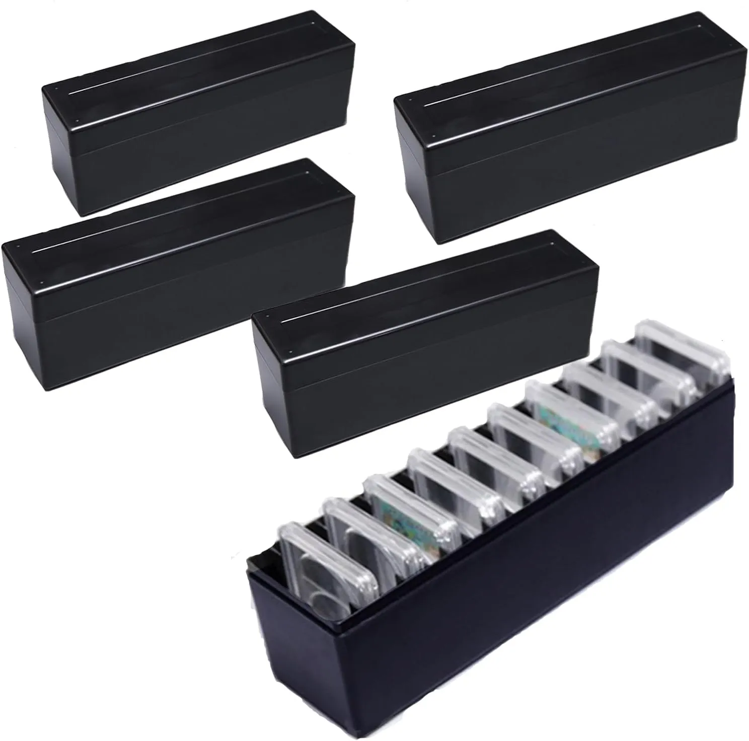 MUDOR 4 Pack Coin Slab Storage Box, Plastic Coin Slab Holder for Coin Collectors, Coin Holder Case Compatible with 20 Slab PCCB PCGS Coin Holders, Olny Box