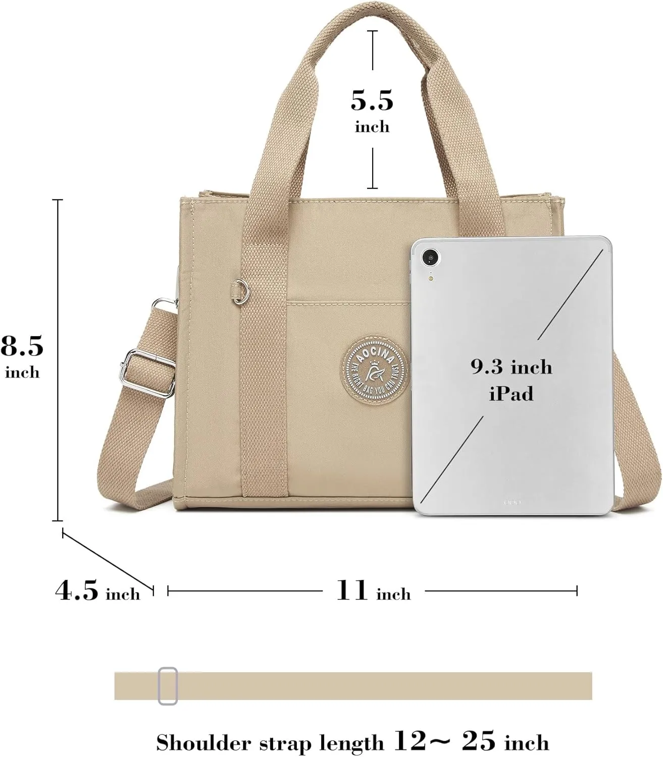 Multi-Pocket Tote Bag for Women with Zipper Lightweight Crossbody Shoulder Bag for Work Travel Nurse College Gift
