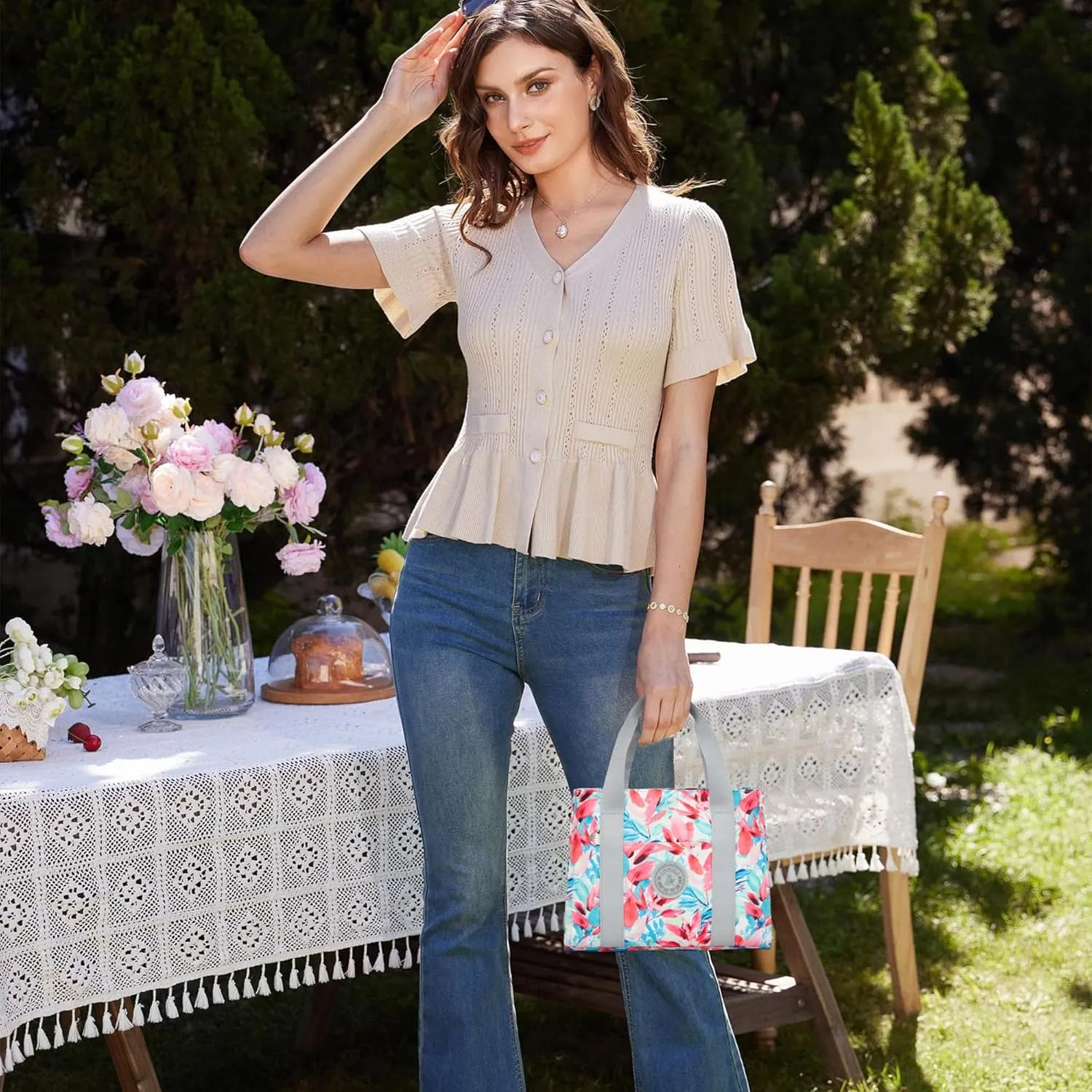 Multi-Pocket Tote Bag for Women with Zipper Lightweight Crossbody Shoulder Bag for Work Travel Nurse College Gift