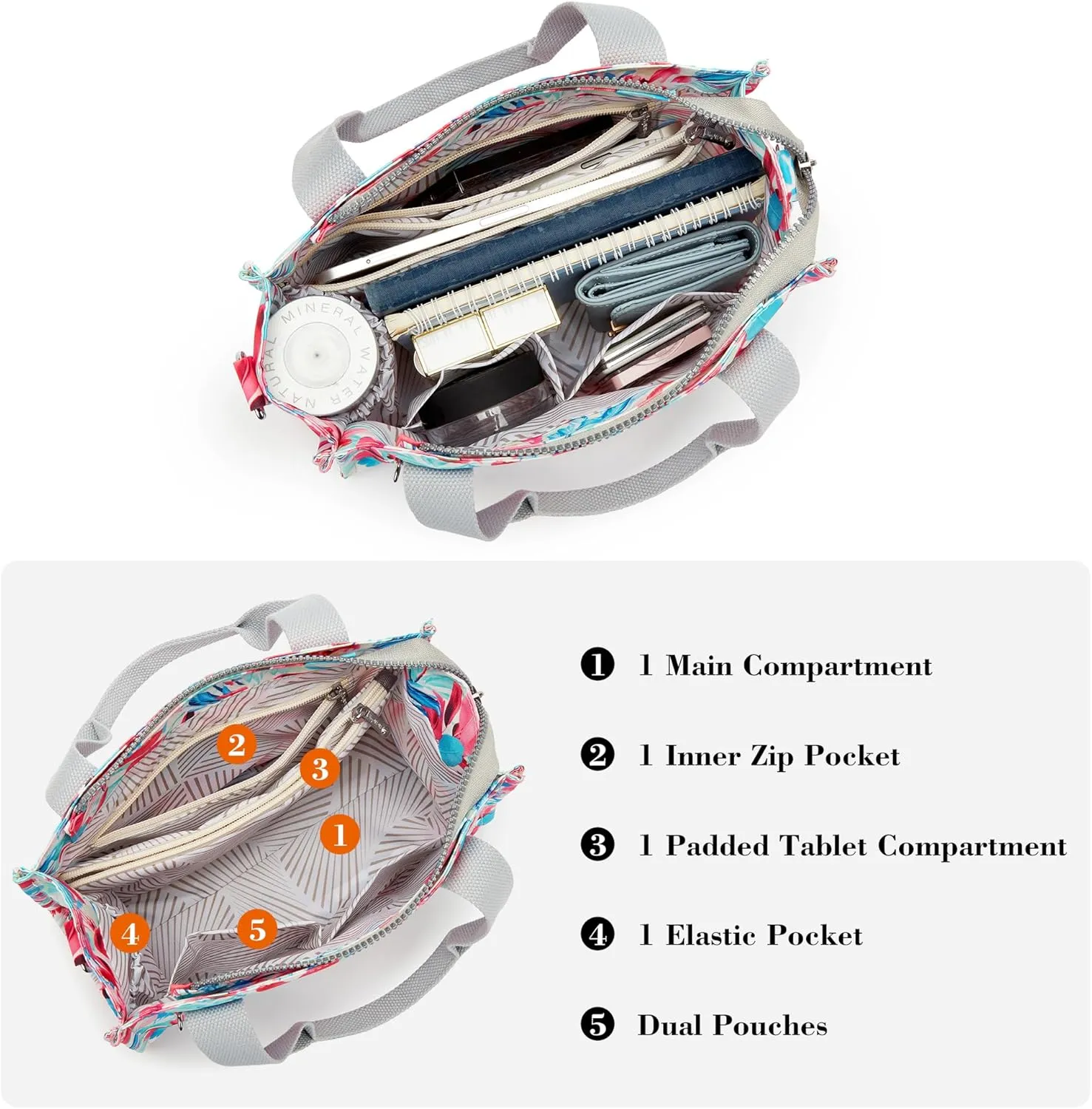 Multi-Pocket Tote Bag for Women with Zipper Lightweight Crossbody Shoulder Bag for Work Travel Nurse College Gift