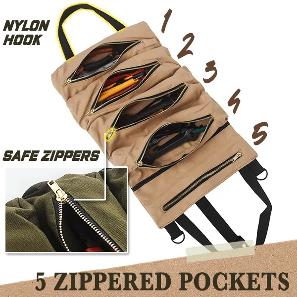 Multi-Purpose Roll Up Tool Bag Fishing Gear Storage Bag Camping Equipment Roll Up Bag Zipper Hanging Utensil Outdoor Bags