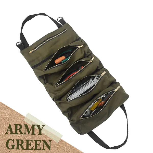 Multi-Purpose Roll Up Tool Bag Fishing Gear Storage Bag Camping Equipment Roll Up Bag Zipper Hanging Utensil Outdoor Bags