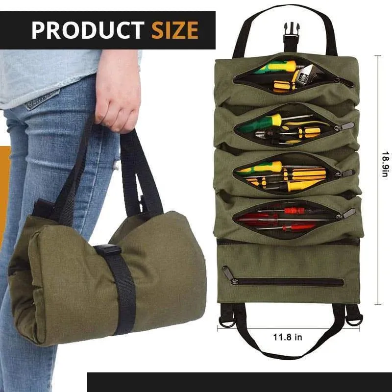Multi-Purpose Roll Up Tool Bag Fishing Gear Storage Bag Camping Equipment Roll Up Bag Zipper Hanging Utensil Outdoor Bags