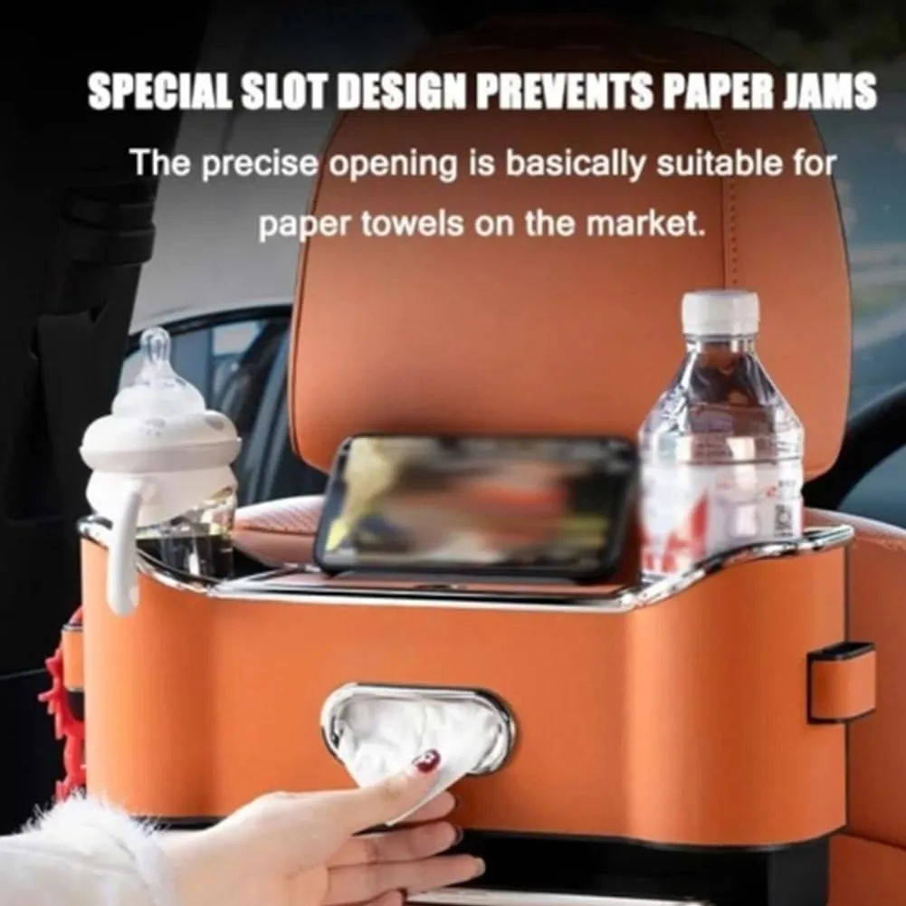 Multifunctional Car Seat Back Storage Box, Car Seat Tissue Box with 2 Drink Cup Holder, Universal Back Seat Car Organizer for Hold Phone,Snacks, Drinks, Handbag, Great for Travel(Style D,With cover)