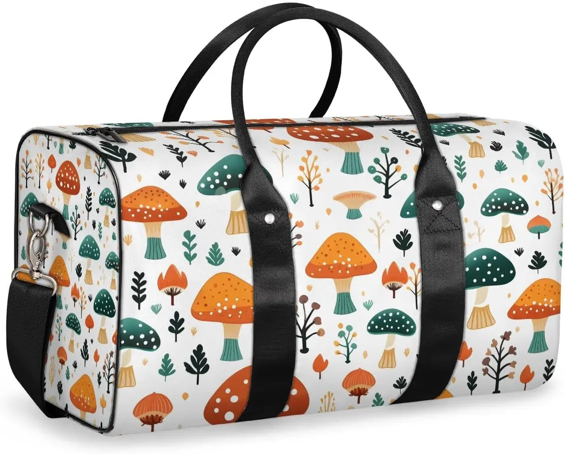 Mushroom Travel Duffel Bag for Women Men Waterproof Foldable Overnight Weekender Bag Large Capacity Sports Gym Bag