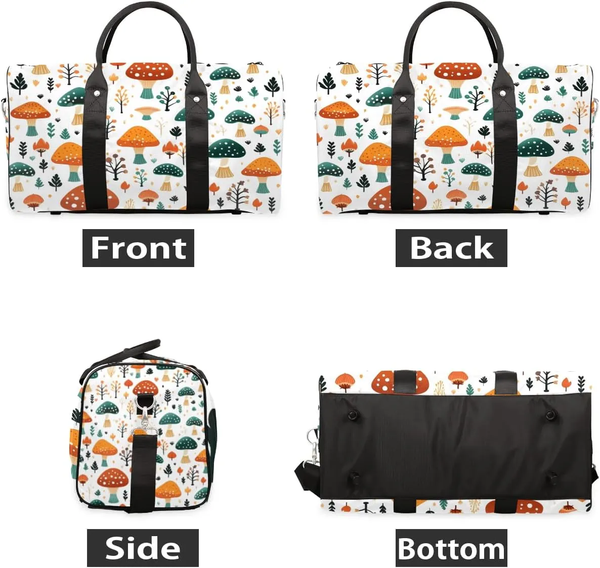 Mushroom Travel Duffel Bag for Women Men Waterproof Foldable Overnight Weekender Bag Large Capacity Sports Gym Bag