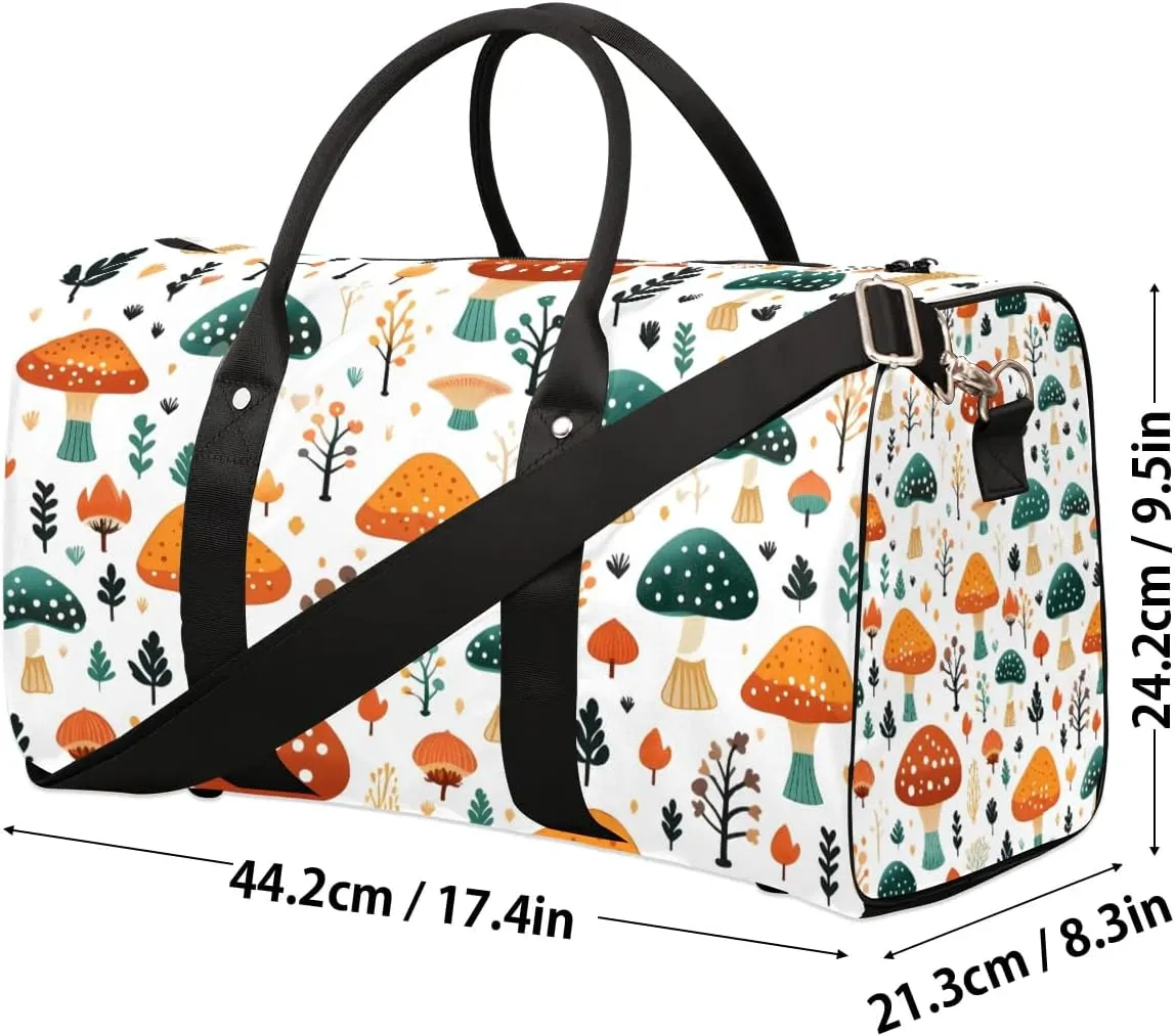 Mushroom Travel Duffel Bag for Women Men Waterproof Foldable Overnight Weekender Bag Large Capacity Sports Gym Bag