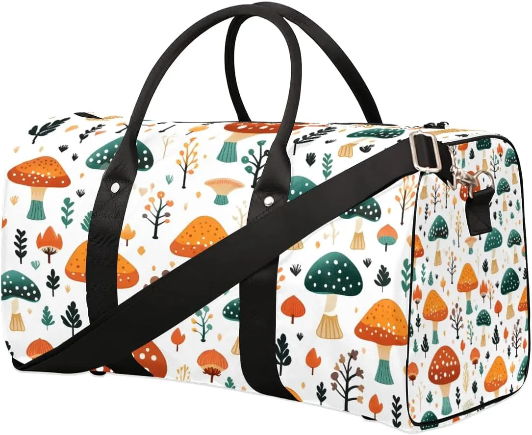Mushroom Travel Duffel Bag for Women Men Waterproof Foldable Overnight Weekender Bag Large Capacity Sports Gym Bag