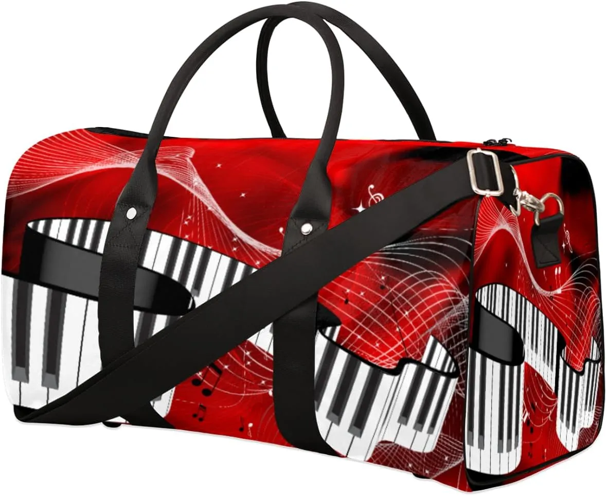 Music Piano Keys Travel Duffle Bag for Men Women Musical Note Overnight Weekender Bag Foldable Travel Duffel Bag Large Sports Gym Bag Waterproof Luggage Tote Bag Tear Resistant