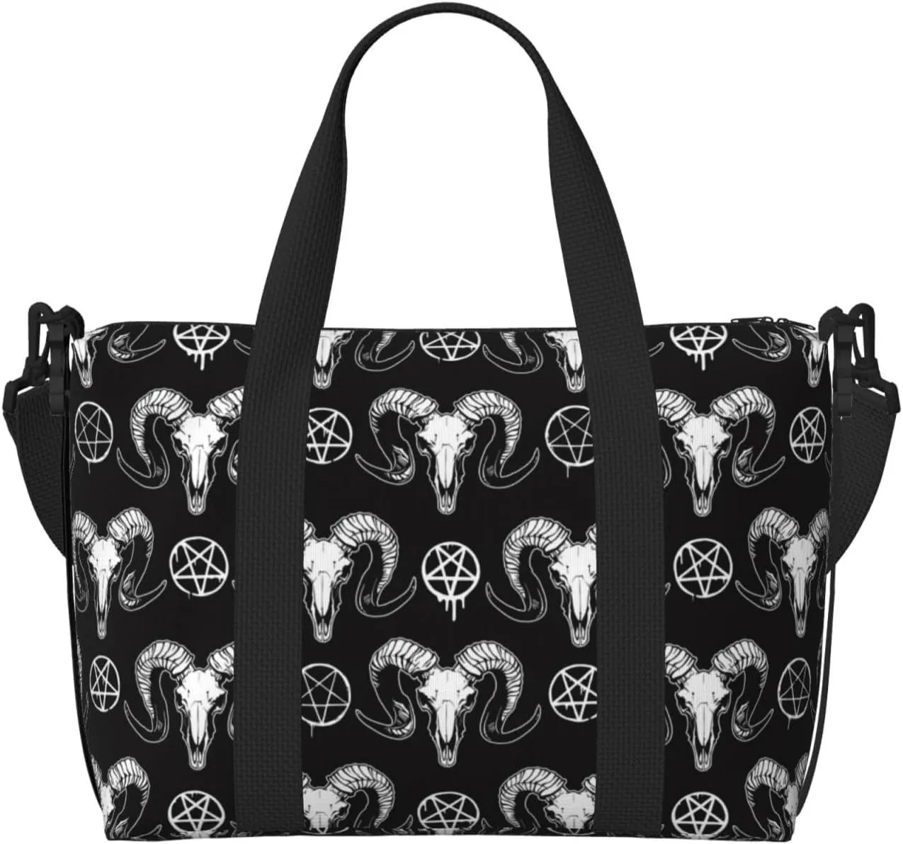 Mystical Ram Skull Travel Bag Weekender Bags for Women Men Carry on Overnight Bag Tote Bag Yoga Gym Bag With Adjustable Straps for Gym, Work, Personal Items