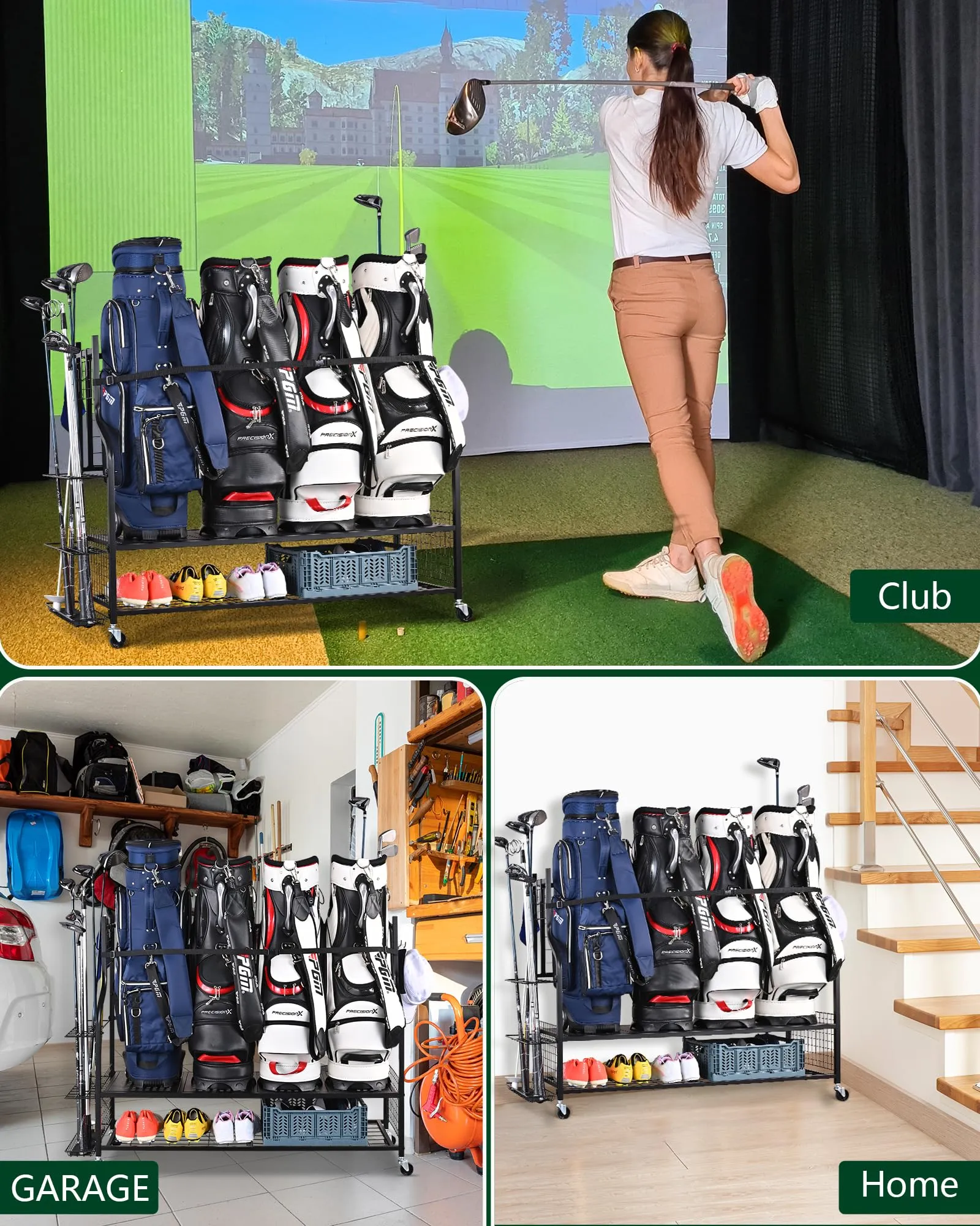 Mythinglogic 4 Golf Bag Storage Organizer, Extra Large Golf Storage Stand for Golf Bag Accessories, Golf Storage Rack for Garage, Golf Club, Basement