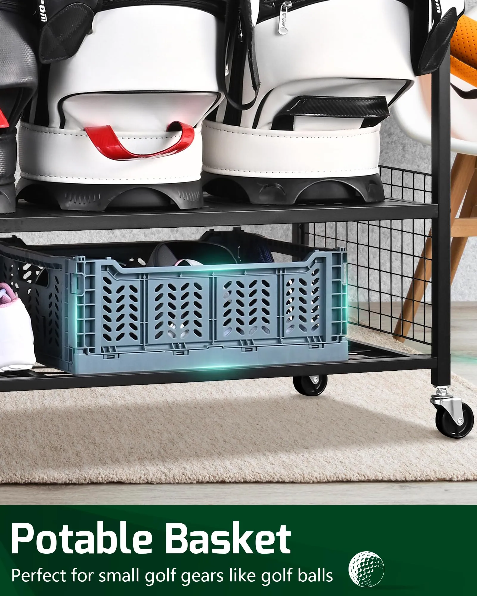 Mythinglogic 4 Golf Bag Storage Organizer, Extra Large Golf Storage Stand for Golf Bag Accessories, Golf Storage Rack for Garage, Golf Club, Basement