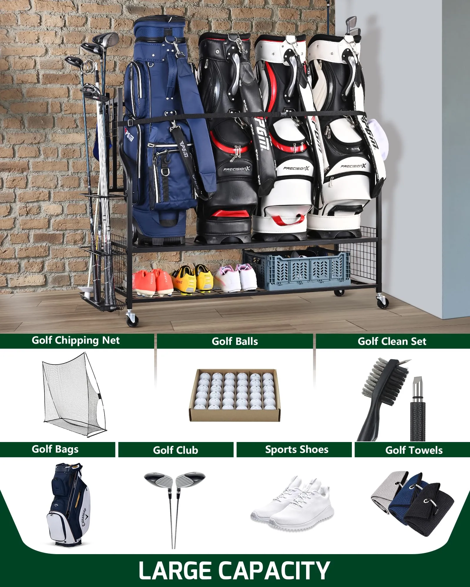 Mythinglogic 4 Golf Bag Storage Organizer, Extra Large Golf Storage Stand for Golf Bag Accessories, Golf Storage Rack for Garage, Golf Club, Basement