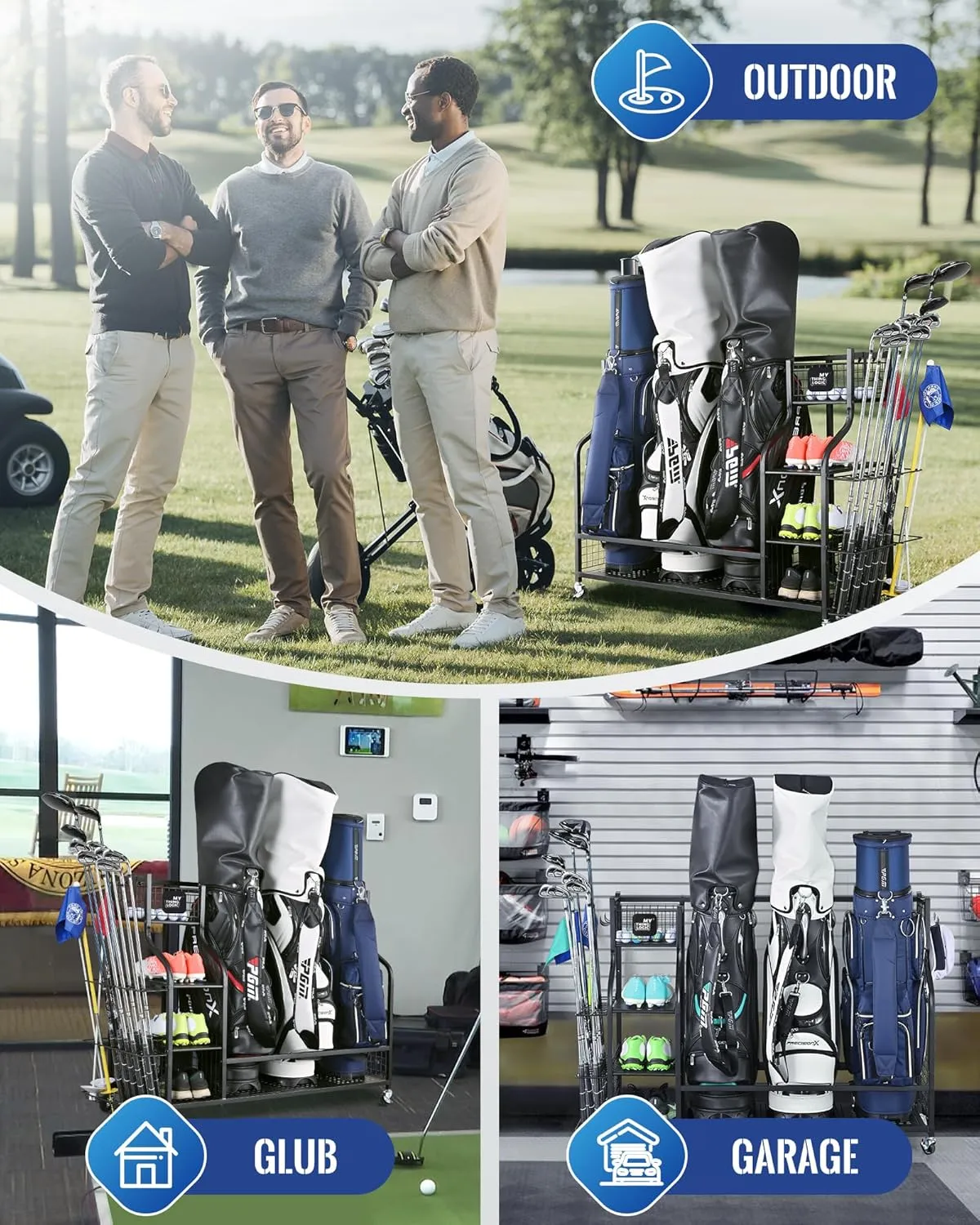 Mythinglogic Golf Storage Garage Organizer, Golf Bag Storage Stand and Other Golfing Equipment Rack, Extra Storage Rack for Golf Clubs
