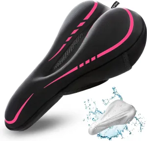 Narrow Gel Bike Seat Cushion - Extra Soft Comfy Bicycle Seat Cover - [ Extra Memory Foam & Gel ] for Peloton Bike, Stationary, Exercise, Electric, Road & Mountain Bikes - Women & Men