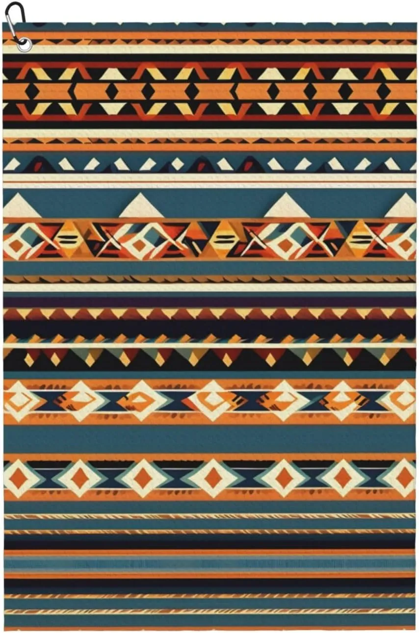 Native American Pattern Print Fashion Golf Towel Golf Bag Accessory, for Men and Women with Carabiner Clip