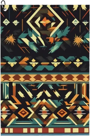 Native American Patterns Print Fashion Golf Towel Golf Bag Accessory, for Men and Women with Carabiner Clip