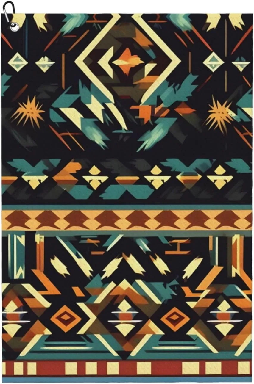 Native American Patterns Print Fashion Golf Towel Golf Bag Accessory, for Men and Women with Carabiner Clip