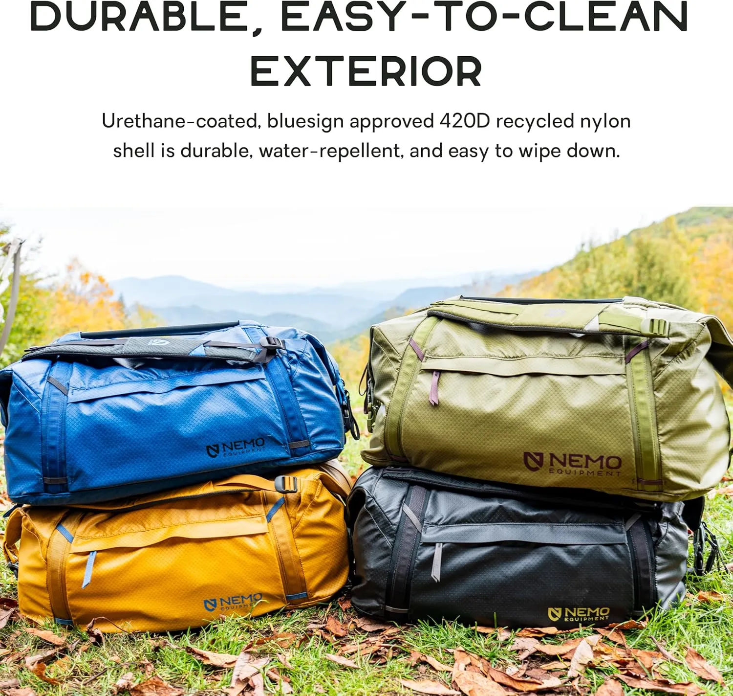 NEMO Equipment Double Haul Convertible Duffel & Tote Bag – Water-Resistant Gear Bag with Backpack Straps - 55L - Nova