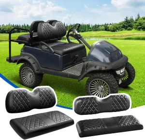 NOKINS 4PCS Golf Cart Seat Covers Kit, Front and Rear Seat Covers Fits Club Car Precedent Standard Seat Cushion, Club Car Vinyl Seat Covers Accessories, No Staples(Black&Black Stitch)