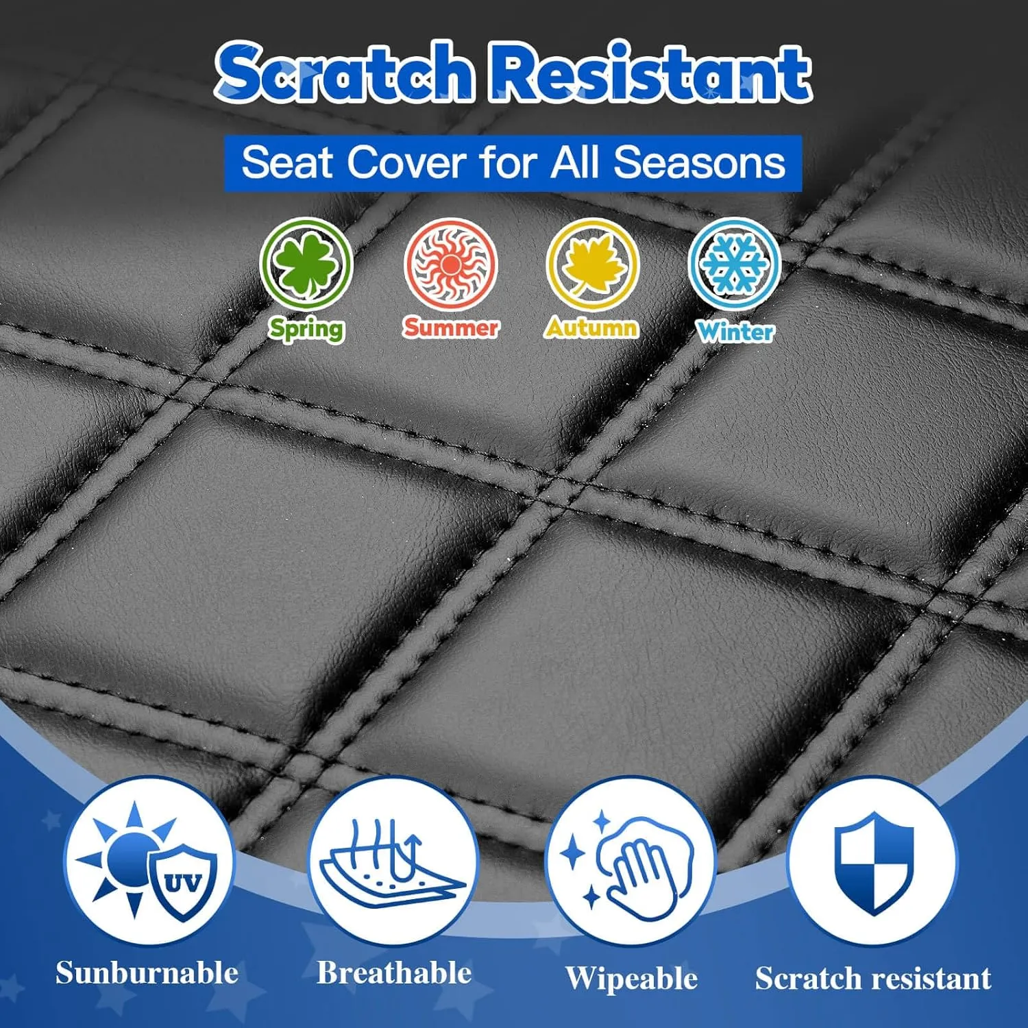 NOKINS 4PCS Golf Cart Seat Covers Kit, Front and Rear Seat Covers Fits Club Car Precedent Standard Seat Cushion, Club Car Vinyl Seat Covers Accessories, No Staples(Black&Black Stitch)